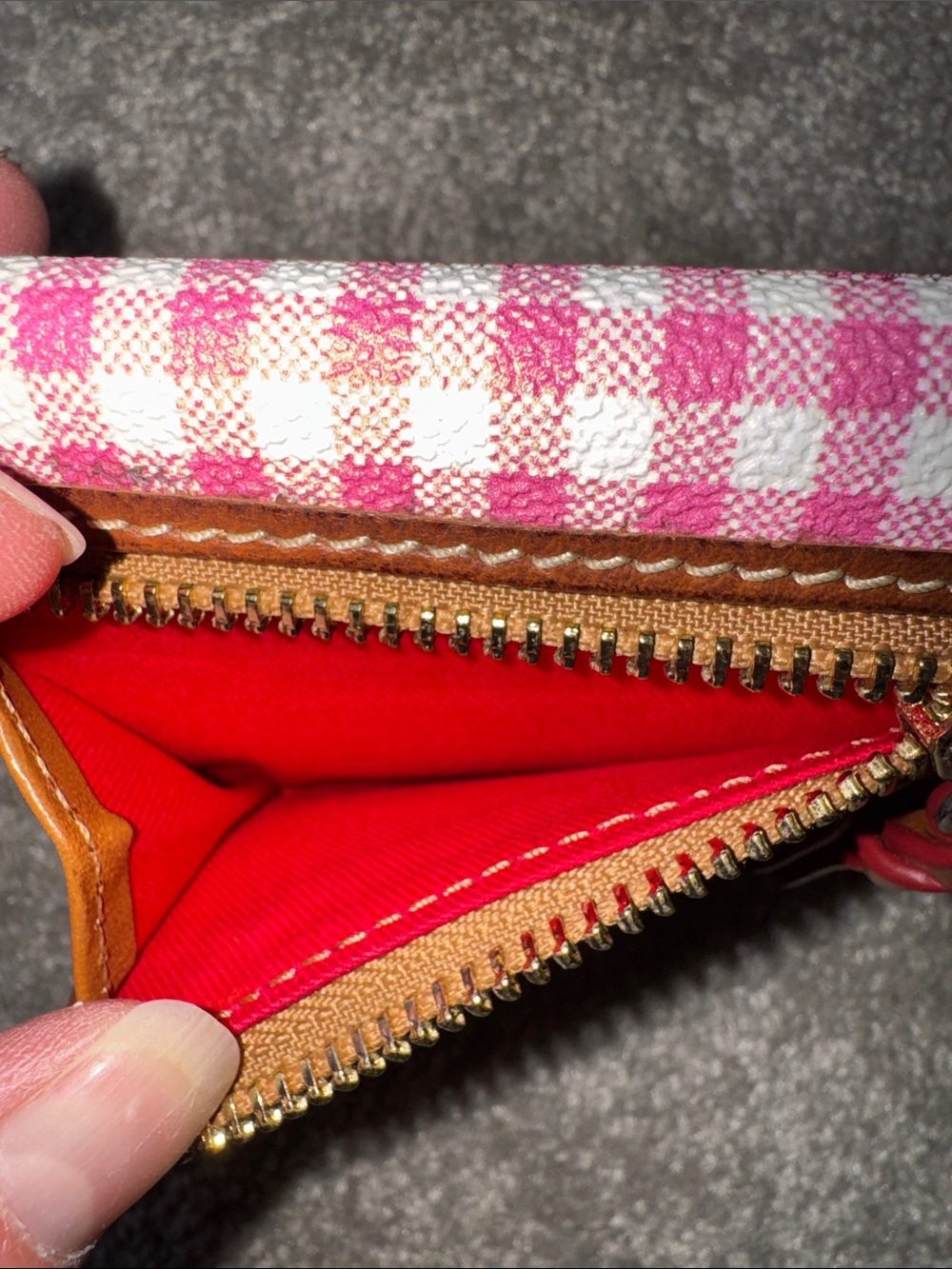 Dooney & Bourke Pink Gingham Wallet with Brown Trim - Picture 4 of 9